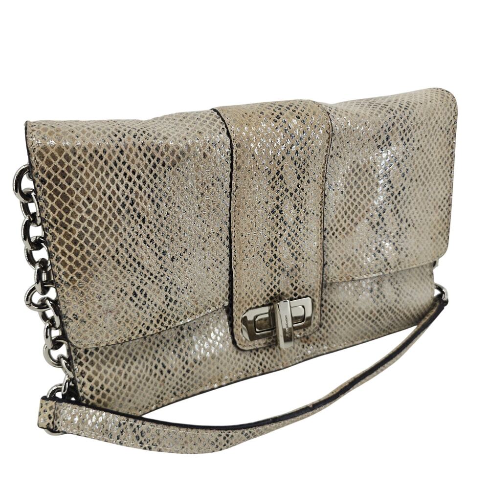 B Makowsky Structured Snakeskin Embossed Leather Shoulder Bag Handbag Purse Bag